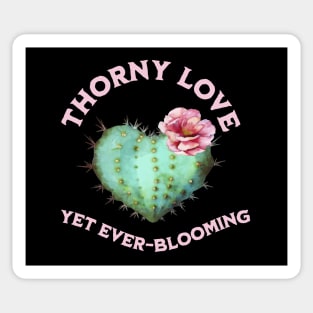 The Beauty of Thorny Love Blooming, love, cactus, heart, pink flower, nature, art, unique design, thorny beauty, strong feelings, romantic gift, expression of love, botanical art, resilience Sticker